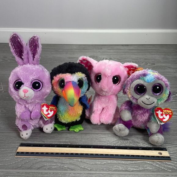 Ty Beanie Boos Silk Lot Glitter Eyes Fuzzy Sugar Zuri Beaks 4pc New w/ Tags - Picture 8 of 9